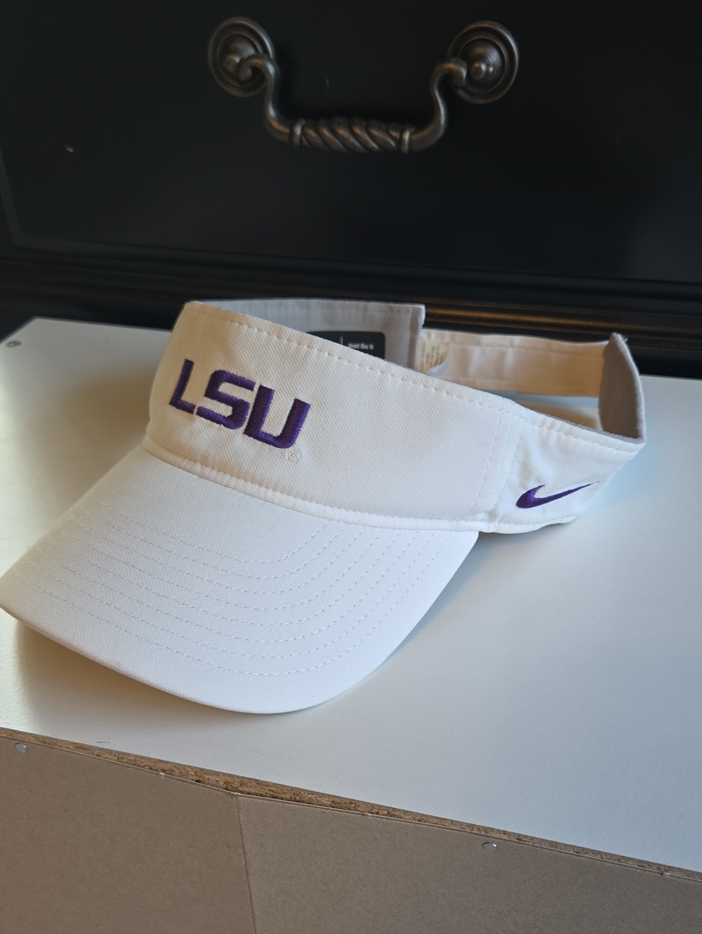 Nike White Visor with Purple LSU Embroidery